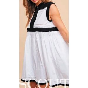 White Woven Babydoll Dress with with Black Trim and Details